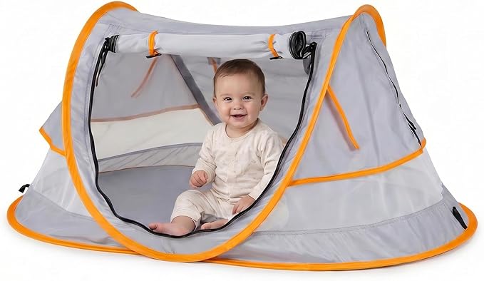 Poray Portable Baby Beach Tent with UPF 50+ Sun ShelterMosquito Net and Sunshade Ideal Pop Up Kids Travel Tent with Carry Bag &amp 2 StakesOutdoor Indoor Play and Sun Protection