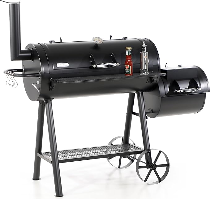 Captiva Designs Heavy Duty Outdoor SmokerExtra Large Cooking Area(941 sq.in. in Total) Offset Smoker Best Charcoal Smoker and Grill Combo for Outdoor Garden Patio and Backyard Cooking