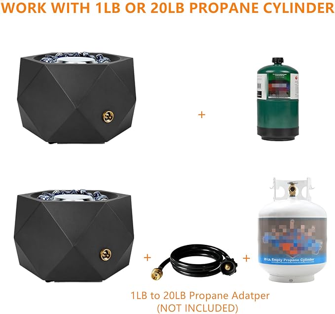 ONLYFIRE OUTDOOR LIVING 14” Modern Tabletop Gas Fire Pit Portable Firepit Works with 1lb Propane Gas for Patio Backyard Porch Camping RV Tailgating Side-Mounted FP004