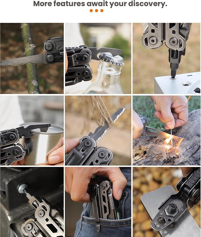 Multitool 24-in-1 Full-Size Lightweight EDC Multi-Purpose Pliers Damascus Steel Main Blade Outdoor Gear Camping Knives &amp Tools Gifts for Guys Gifts for Hunters Men who have Everything (Bla