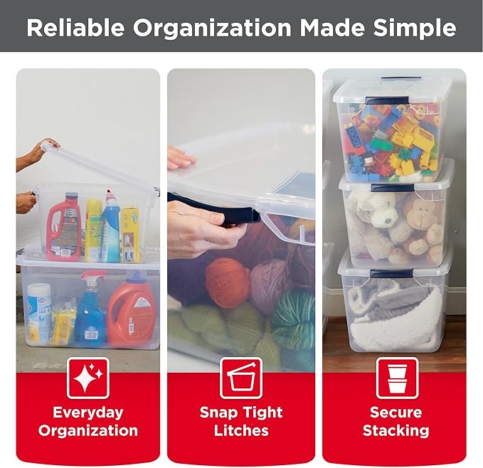 Rubbermaid Cleverstore Clear 32 Qt 6 Pack Stackable Plastic Storage Bins with Lids Great for Closet and Laundry Storage Organizing in the Home