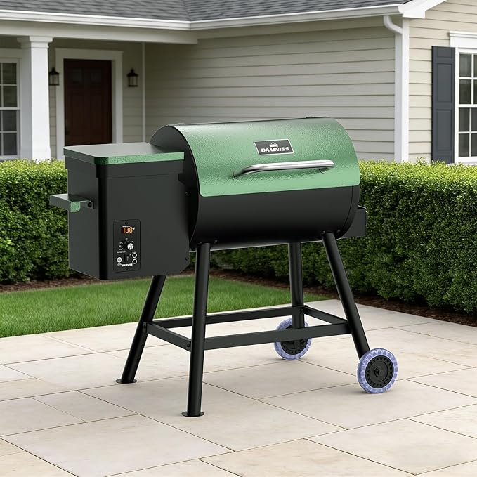 DAMNISS Electric Wood Pellet Smoker Grill 8 In 1 BBQ Grills for Outdoor Grill with Auto Feed &amp PID Temperature Control (180-450°F) and Rain Cover 456 Sq.In Cook Area for Backyard New House Gifts