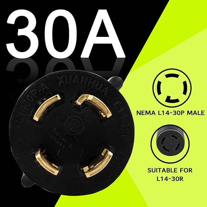 30 Amp to 20 Amp 110 Generator RV Adapter Cord NEMA L14-30P to 4X 5-15R/5-20R Generator Distribution Adapter STW 10 AGW 1.5FT ETL Listed
