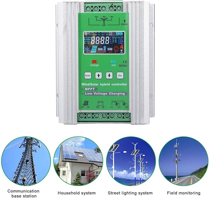 2000W MPPT Wind Solar Controller for 0-1000W Wind with 0-1000W Solar Panel System MPPT Boost Controller with Booster Function Voltage Automatic(DC12V 24V