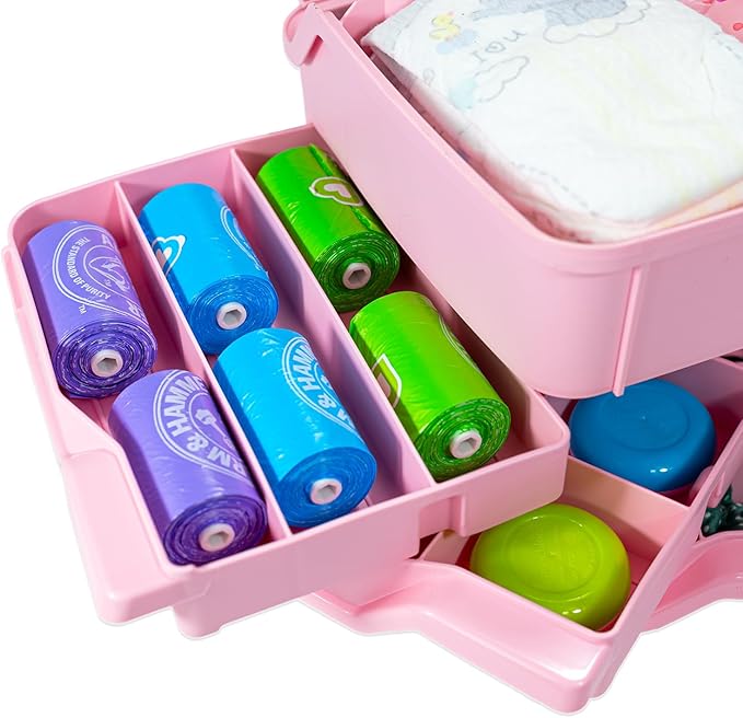 Best Kept | Portable Carrying Case | Diaper Caddy Organizer | Plastic | Portable Storage Box | Baby Shower For Girl | Newborn Essentials Must Haves | Baby Pink
