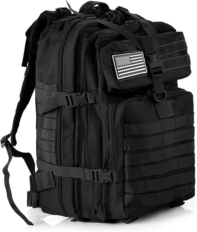 50L Sturdy Nylon Waterproof Fishing Hunting Backpack Outdoor Military Rucksacks Tactical Sports Camping Hiking Bags (Black)
