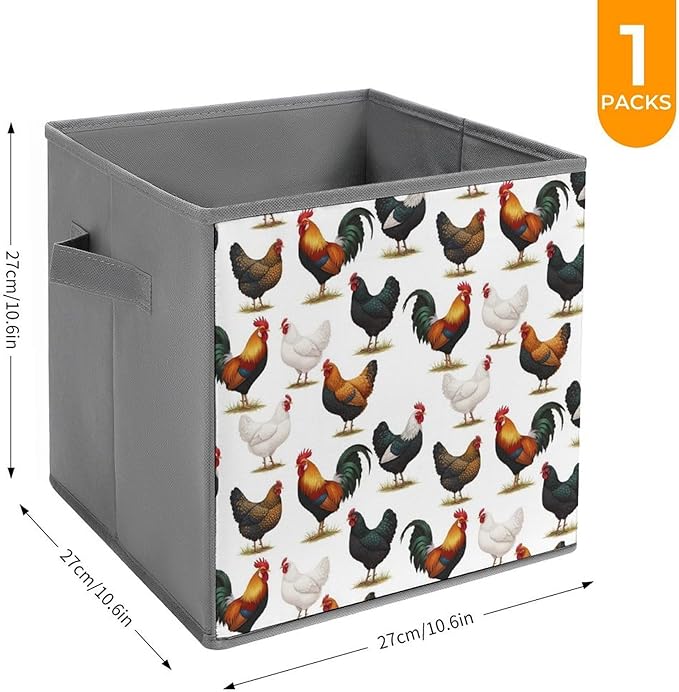 Collapsible Storage Box with Handles Cute Farm Animals Chicken Multi-Purpose Foldable Cube Bin for Pantry Garage Bathroom Quick-Fold Design for Easy Storage