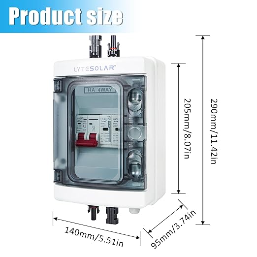 1 String 1000V PV Combiner Box 1 in 1 Out Single String 40A DC Circuit Breaker with Solar Disconnect Function Surge Protection IP65 Weather-Resistant Enclosure