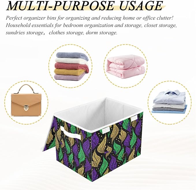 Storage Baskets with Lids Mardi Gras Collapsible Bins Stackable Fabric Linen Baskets Closet Organizer Container 16.5x12.6x11.8