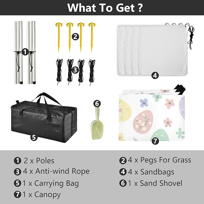 Beach Canopy with Windproof Ropes &amp Sandbags Beach Tent Sun Shade Sun Shelter for Camping Trips Fishing Backyard Fun or Picnics Easter Egg