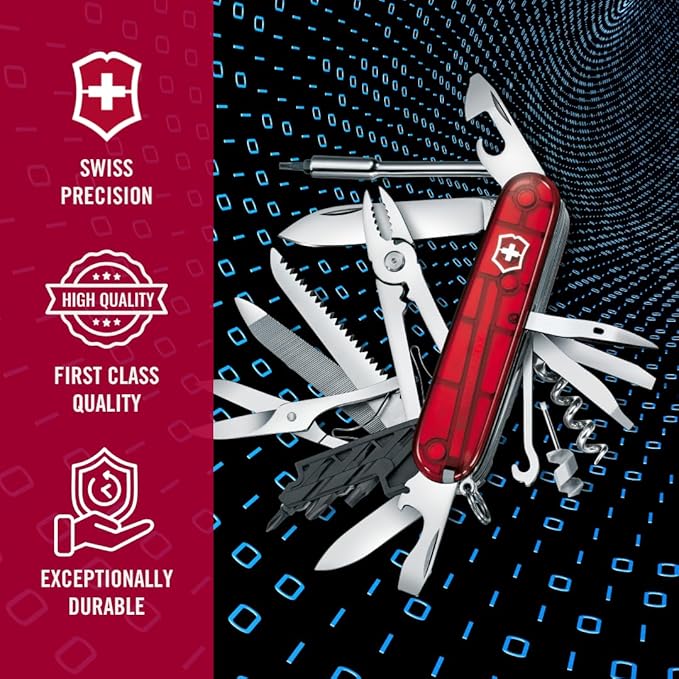 Victorinox CyberTool L in Red Transparent - 39 functions - Medium Pocket Knife with Fold-Out Bit Case