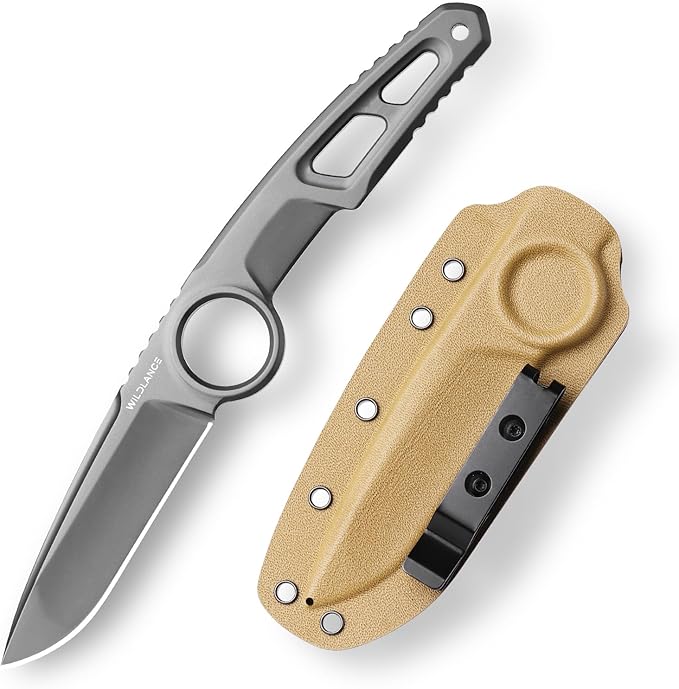 EDC Fixed Blade Knife with Sheath Camping Knife Fixed Blade 3.3 DC53 Steel Outdoor Survival Blade Full Tang Hunting Knives for Men Women IB-02 Silver