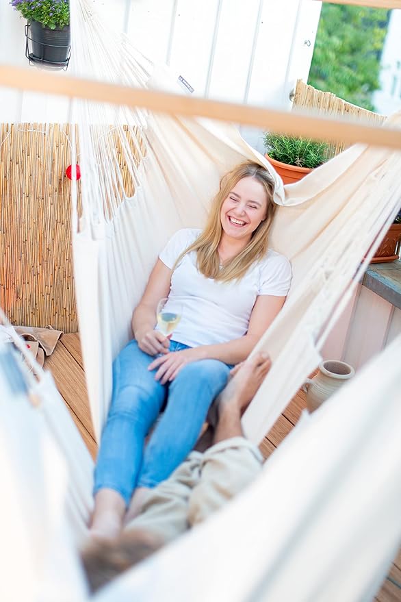La Siesta® - XL King Habana Cotton Hanging Hammock Chair Indoor Outdoor Hammock Swing Chair Boho Hanging Chair Bedroom Patio Max 355 Lbs Latte