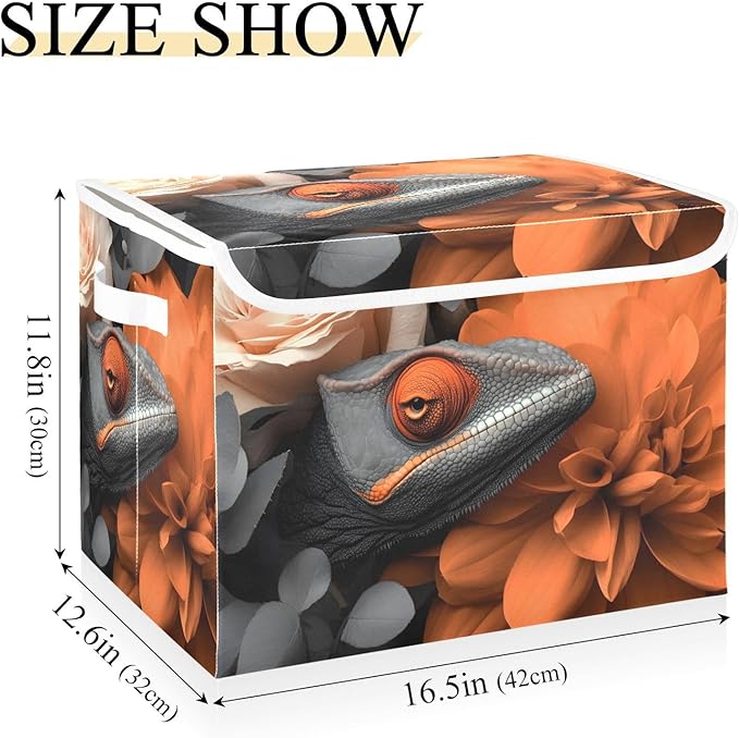 AIXIWAWA Lidded Storage Cube (Chameleon Floral) Fabric Foldable Closet Bins with Flip Lid and Handles Organizer Basket Container 16.5 x 12.6 x 11.8 IN