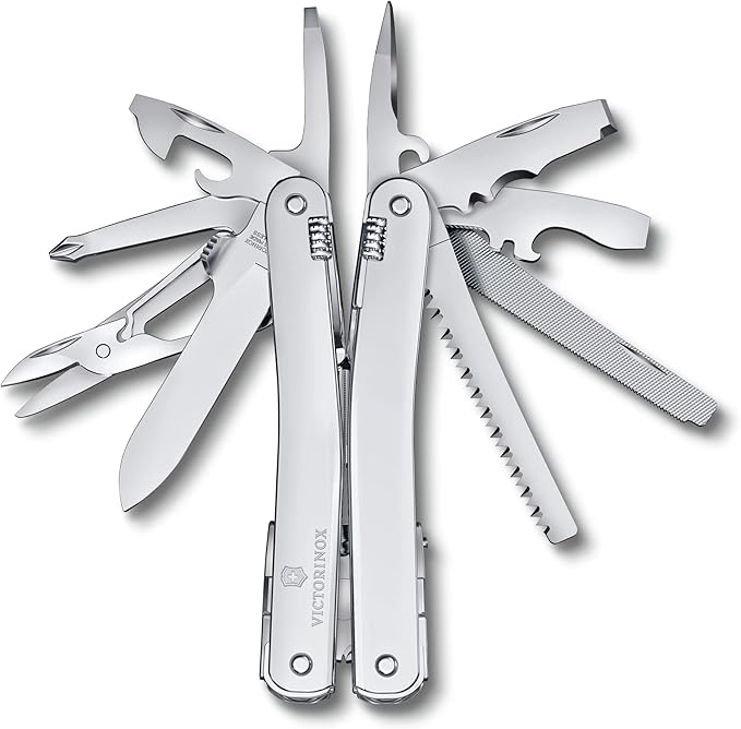 Victorinox Swiss Tool Spirit MX Swiss Army Knife 24 Function Swiss Made Multitool with Large Blade Pliers and Wire Cutter - Silver with Nylon Pouch