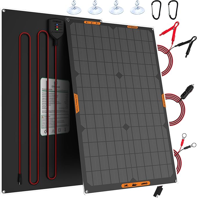 OYMSAE 30W 12V Solar Trickle Charger Maintainer Waterproof Portable Solar Panel Battery Charger Kit with Cigarette Lighter Plug &amp Alligator Clips for Car RV Truck Boat Motorcycle Marine