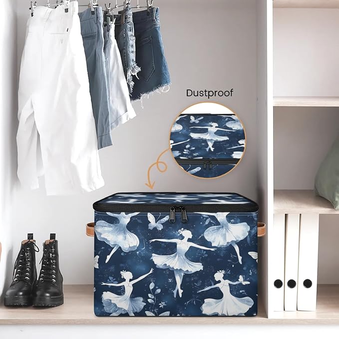 Storage Bins with Lids Butterfly Ballet Storage Basket Clothes Organizer with Handles Closet Storage Containers for Clothing Bedding Blanket