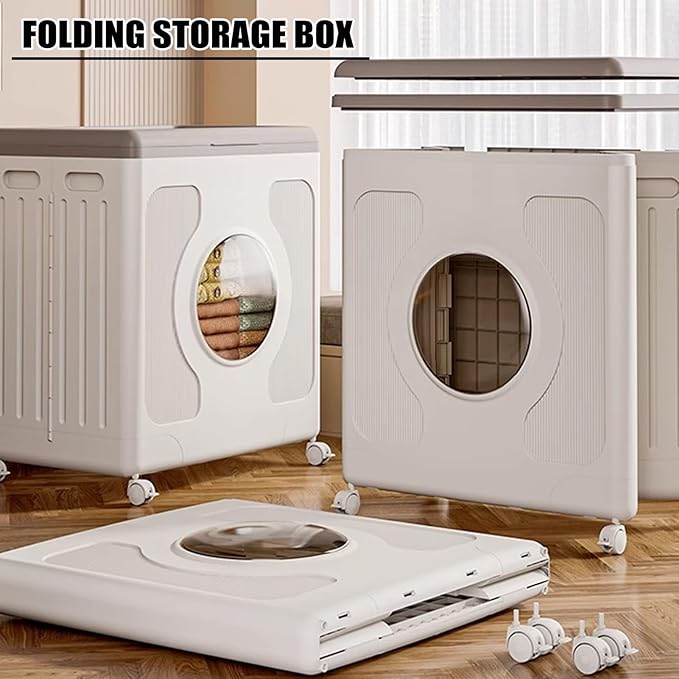 Modern Folding Large Storage Box 160L With Lid And Wheels Storage Bin For Clothes And Blankets Organization Plastic Storage Cabinet For Home Office