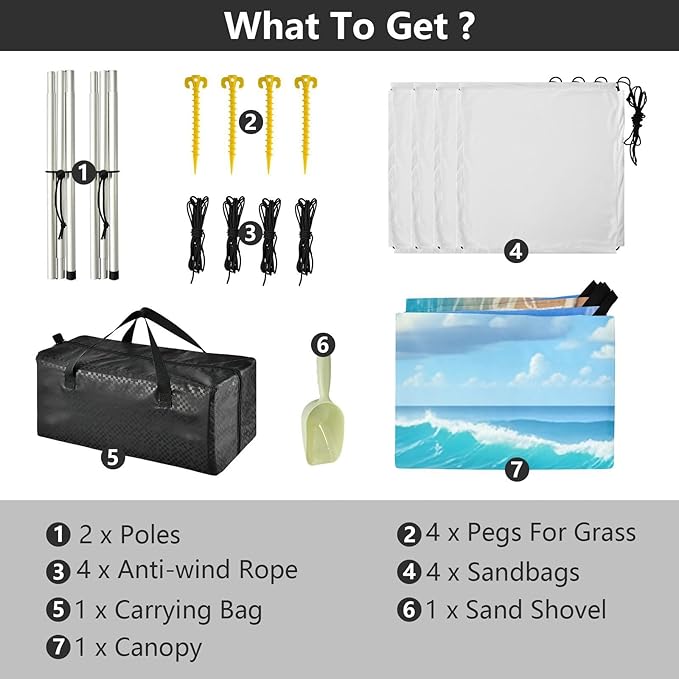 Beach Canopy with Windproof Ropes &amp Sandbags Beach Tent Sun Shade Sun Shelter for Camping Trips Fishing Backyard Fun or Picnics Beach