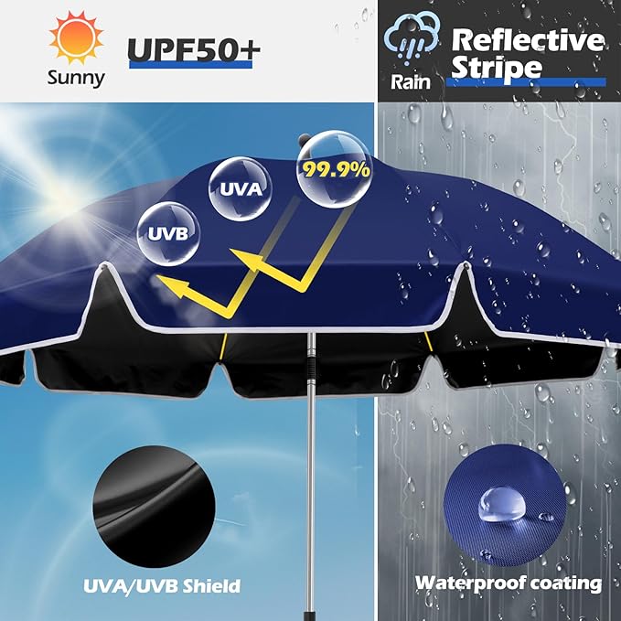 2PACK 48.8 inch Large Beach Umbrella with Clamp Sun Shade for Beach Chair360°Adjustable UV Protection Golf Umbrella with Clip for Outdoor Stroller Wheelchair Camping Chair