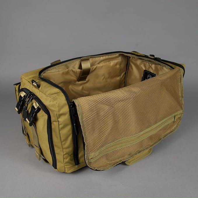 WOLFpak Ultimate 40L Gym &amp Travel Duffle Bag for Men &amp Women | Heavy-Duty Gear Bag w/Durable Waterproof 1000D Oxford Material | Hard Shell Base Laptop Sleeve Custom Patch Options | (Khaki)