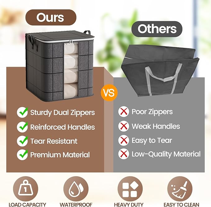 3 Pack 100 L Clothes Storage Bags Collapsible Closet Organizers Large Storage Bins with Reinforced Handles Heavy-Duty Storage Totes for Clothes Comforters Blankets &amp Pillows (Black)