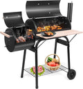 Outvita Charcoal Grill and Offset Smoker Outdoor Patio Barbecue Cooker with Wheels Portable Backyard BBQ Oven with Side Fire Box for Camping Picnic Party