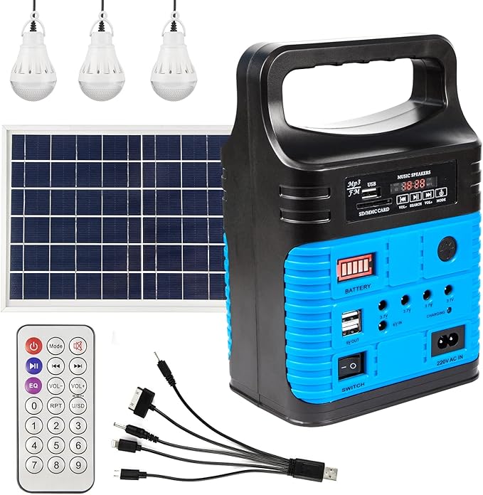 Portable Power StationSolar Generator with Panels includedLiFePO4 Battery Pack Small Solar Powered Generator with DC/USB OutletsLED Flashlight for Home UseOutdoor Camping Quiet(Blue)