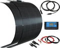 Flexible Solar Panel kit 200W 12V2PCS 100W Monocrystalline Module20A Charge ControllerExtension Cable Off-Grid Charger for RV Boat Van Car Curve Surfaces (Black)