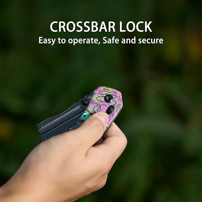 KANSEPT Korvid V Pocket Knife 2.91'' America Blackwash D2 Blade Jade G10 with Purple Undead Print Handle Thumb Stud with Crossbar Lock Double Sided Clip for EDC Camping Folding Knives TE2030V5