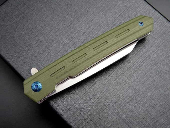 Eafengrow EF946 Folding Knife D2 Steel Blade G10 Handle EDC Tool Knives for Camping Hiking Survival Outdoor (GREEN)