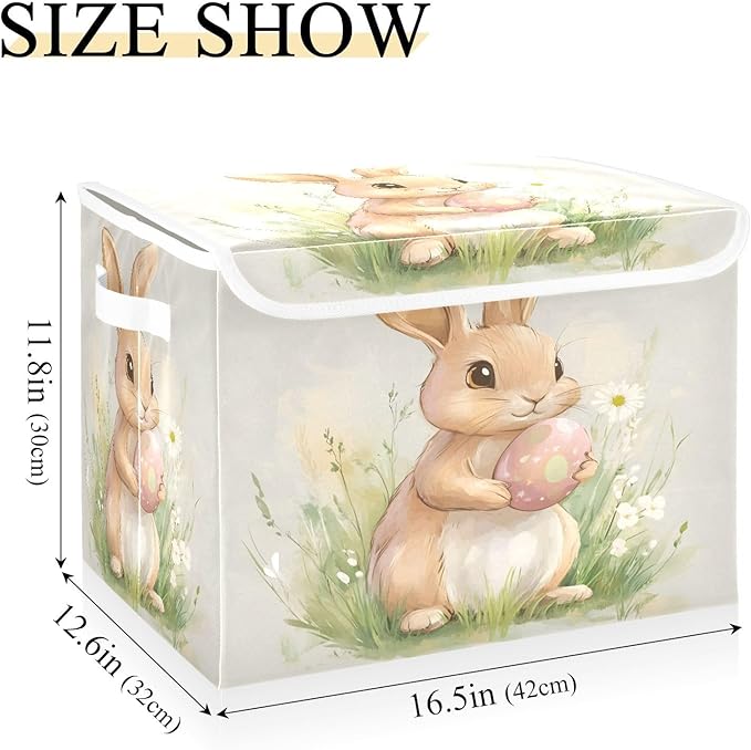 Cute Bunny and Egg Fabric Storage Bins with Lids and HandleFoldable Storage Bins with LidsCloset Organizers for Clothes Storage Room Organization Office Storage Chest Organizer