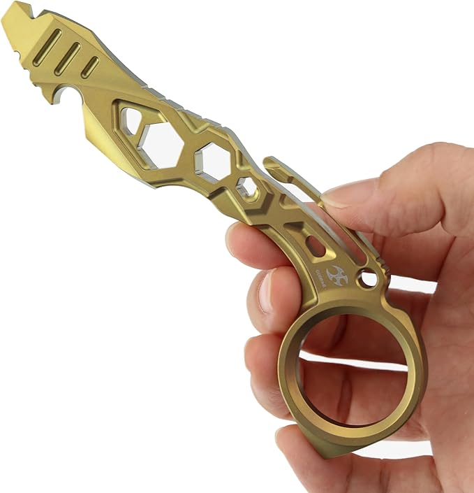 KANSEPT PryMate Golden Anodized Titanium Pry Bar Multitool with Glass Breaker Bottle Opener Hex Bit Pocket Cilp for Your Versatile Companion for Everyday Carry and Camping Accessories G008A8