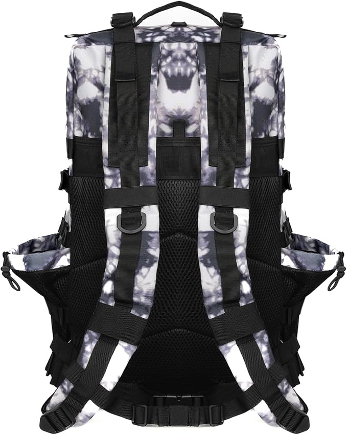 55L Military Tactical Backpack - Bug Out Bag with MOLLE System for Hiking(Black and white tie dye)