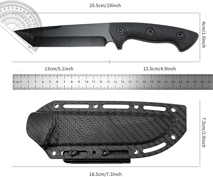 10 Fixed Blade Survival Knife with ABS Sheath - High Hardness Stainless Steel Tanto Blade Outdoor Utility Tool for Camping Hiking &amp Bushcraft - Ergonomic Lightweight Gear Black/Green (black)