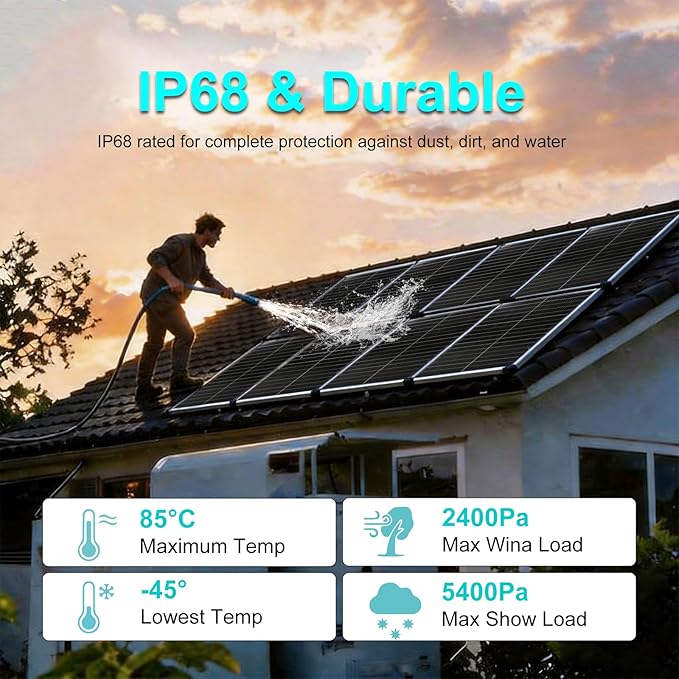 18BB 100 Watt Solar Panel N-Type 18V 100W Solar Panel 25% High Efficiency Monocrystalline PV Modules IP68 Waterproof for RV Marine Rooftop Farm Trailer Home Off-Grid System