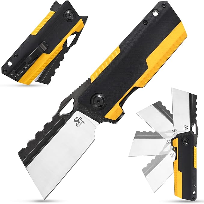Sitivien ST155 Folding KnifeSandvik 14C28N Steel BladeG10 Handle EDC Tool Knife Pocket Knife for FishingCampingHiking(Black+Yellow) …