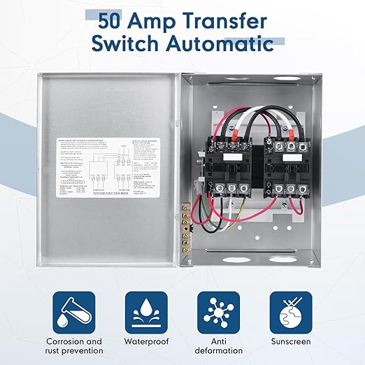 RV Transfer Switch 50 Amp Automatic Transfer Switch for RV Speedboats Home Standby 120/240 Volt PD52 Power