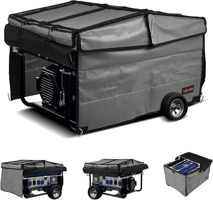 VEVOR Generator Running Cover 34 x 26 x 21 Inch Waterproof Universal for Most Generators 3500-12000 Watt Generator Tent while running with Heavy Duty Thicken 420D Oxford Fabric Grey