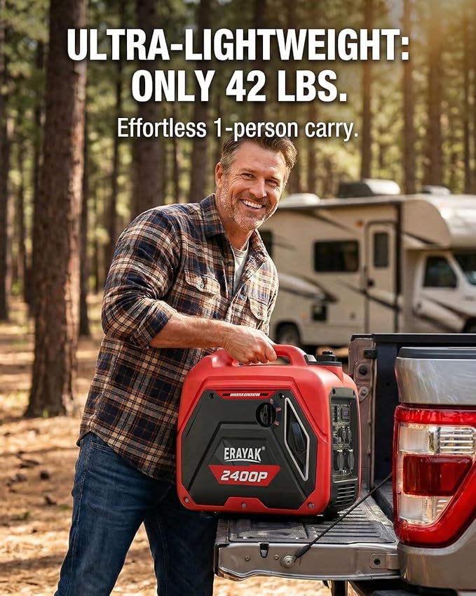 ERAYAK 2400W Portable Inverter Generator for Home Use Super Quiet Small Generator for Camping Outdoor Emergency Power Backup Gas Powered Engine EPA ECO Mode
