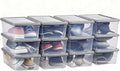 Stackable Plastic Storage Shoebox BPA-Free Nestable Container with Latching Lid to Organize Shoes See-Through Box for Home and Office Multi-Purpose Storage Case Clear Bins (12 Pack 6 Quart Gray)
