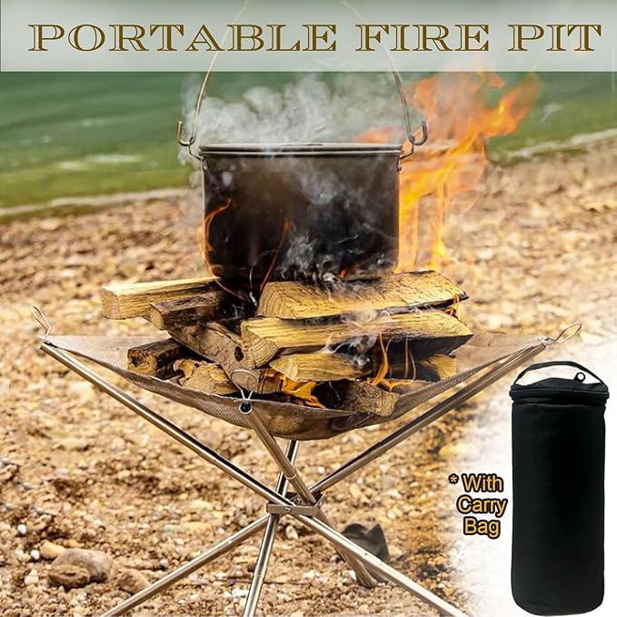22 Inch Portable Outdoor Fire Pit with Carrying BagFoldable Stainless Steel Mesh Fireplace Wood Burning Collapsible Fireplace for Camping Outdoor Hiking BBQ Picnic