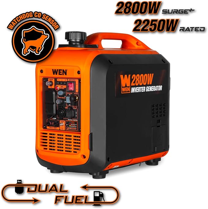 WEN 2800-Watt Dual Fuel Inverter Generator Quiet Portable and Lightweight with Fuel Shut Off and CO Watchdog (DF280iX)