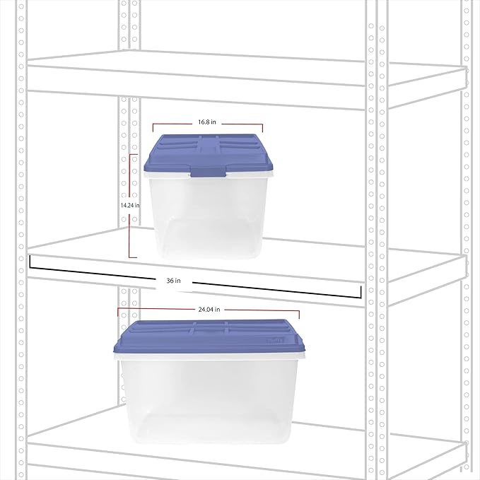 72 Quart Clear Storage Bin Latched Storage Container with Blue Lid