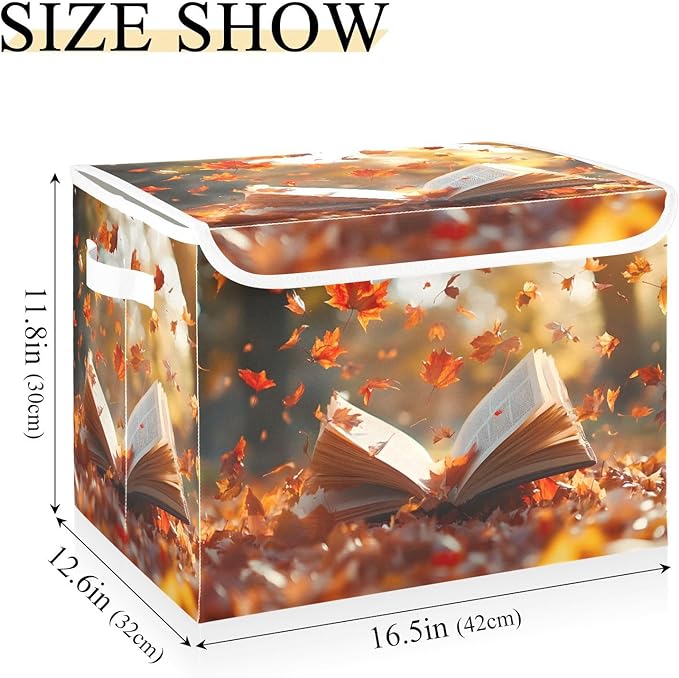 AIXIWAWA Lidded Storage Cube (Autumn Book) Fabric Foldable Closet Bins with Flip Lid and Handles Organizer Basket Container 16.5 x 12.6 x 11.8 IN