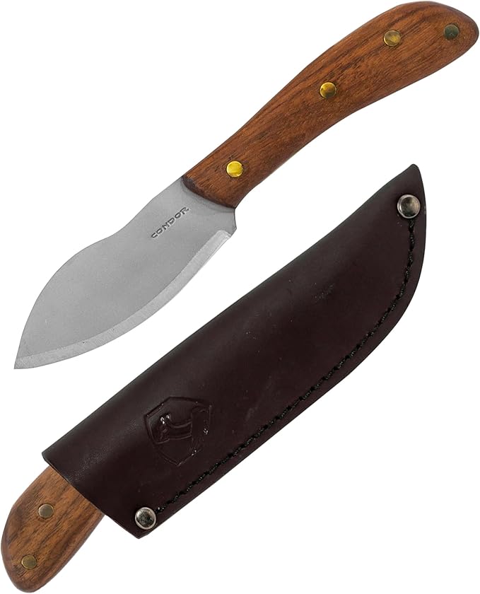 Condor Tool &amp Knife Nessmuk Knife 4 Inch W/Leather Sheath - 1075 High-Carbon Steel Blade - Ergonomic Walnut Handle for Precise Control - Ideal for Survival Camping and Outdoor Adventures