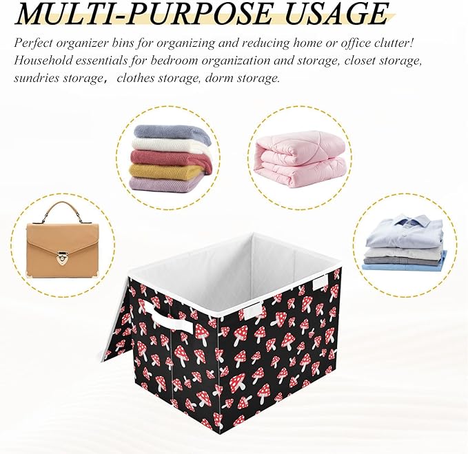 Storage Box Mushroom Cartoon Closet Storage Bins with Lids Foldable Oxford Fabric Storage Box for Home Bedroom Closet Office (16.5x12.6x11.8 in)