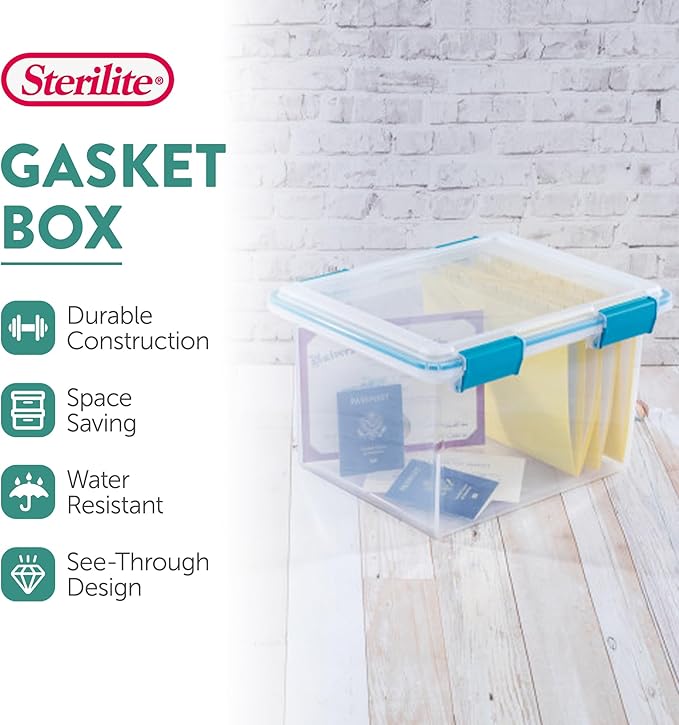 Sterilite 16-Pack Gasket Box Weather-Resistant Storage Bins with Latching Lids 32 Quart - Heavy-Duty Organizing Containers for Closet Bathroom and Office
