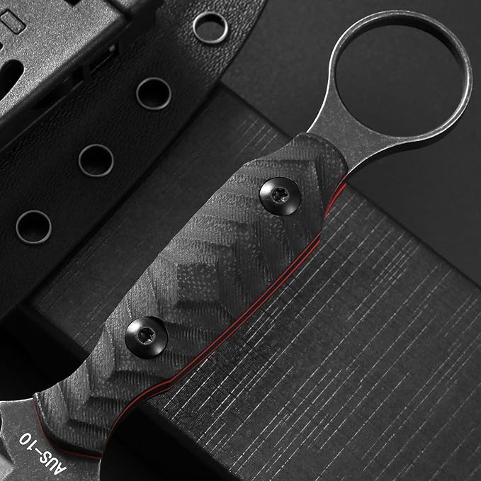 Gtkii GTK340 Fixed Blade Knife AUS-10 Steel Blade G10 Handle Full Tang EDC Tool Knifes for Outdoor Camping Hiking Survival(Black)