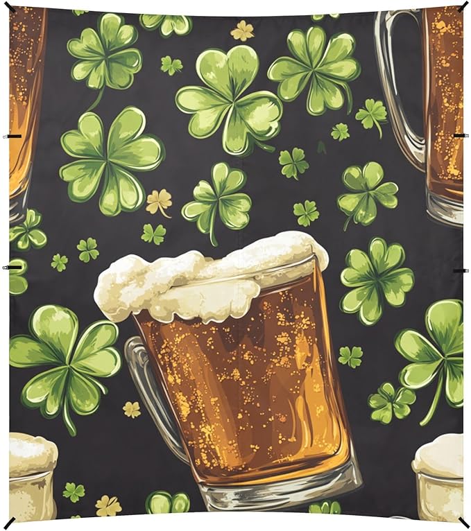 ALAZA St. Patrick's Day Clover Leaves and Glasses of Beer Beach Tent Sun Shelter Portable Canopy Sunshade for Outdoor Camping Picnics Backyard Fun 10x9 ft